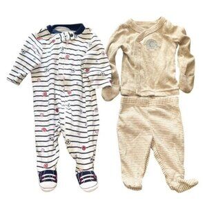 Newborn Sleepers Lot Little Me NEW Carter’s Mittens Baby NB Pajamas
